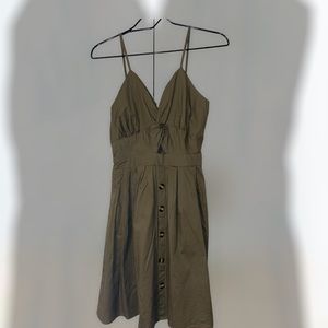 Knee Length Military Green Dress | Fake Buttons | Medium